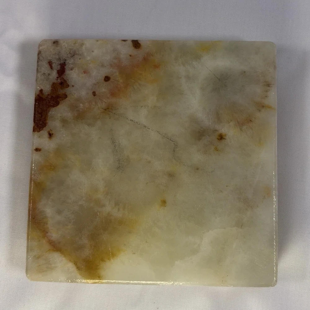 VINTAGE ASHTRAY SOLID MARBLE TAN BROWN LARGE HEAVY 4in Square S2-371